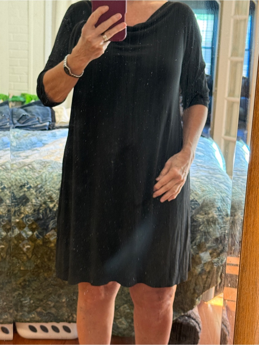 Eileen Fisher Black Draped Neck Mini Dress